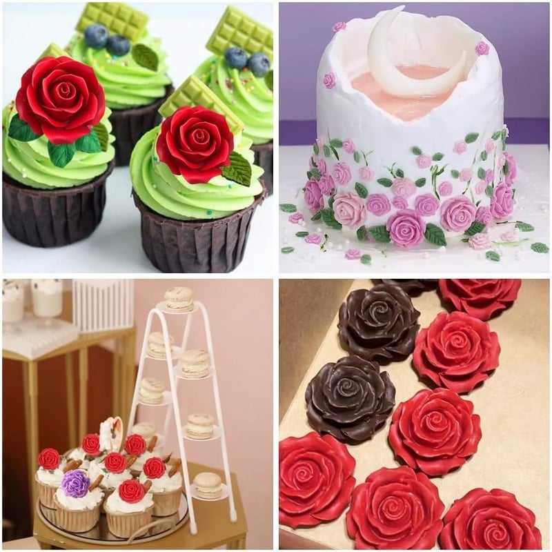 AMBESTEE Rose Flower Silicone Molds,2pcs Roses Flowers Fondant Molds Polymer Clay Mould Candy Chocolate Molds for Cupcake Cake Pop Puck Decoration DIY Crafts - Image 4